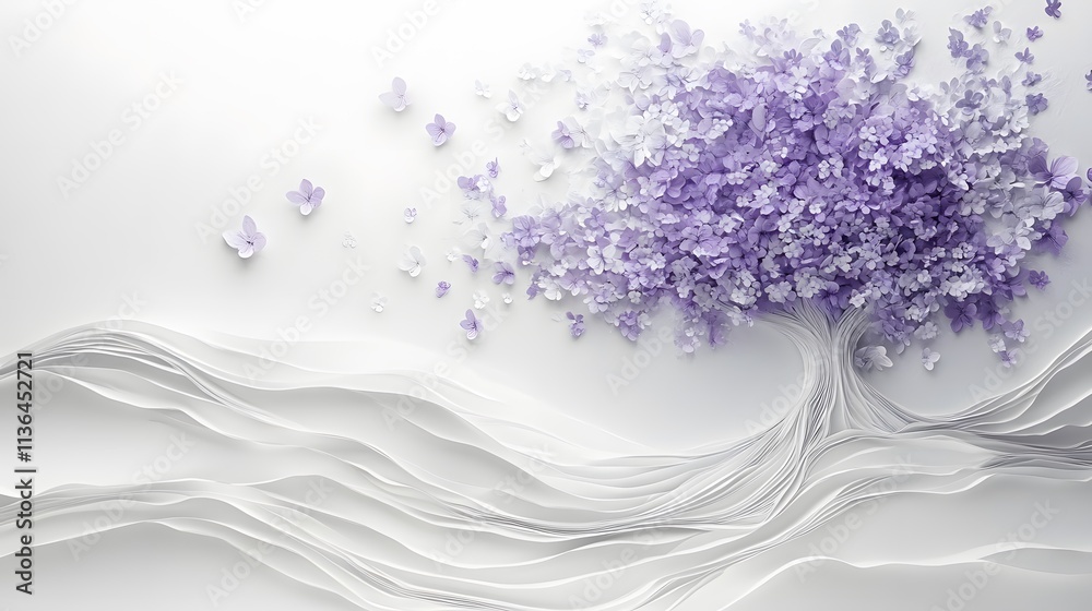 Obraz premium Tree Formed With Paper Cut Art, Abstract Image, Texture, Pattern Background, Wallpaper, Cover and Screen of Smartphone, PC, Laptop, 9:16 and 16:9 Format