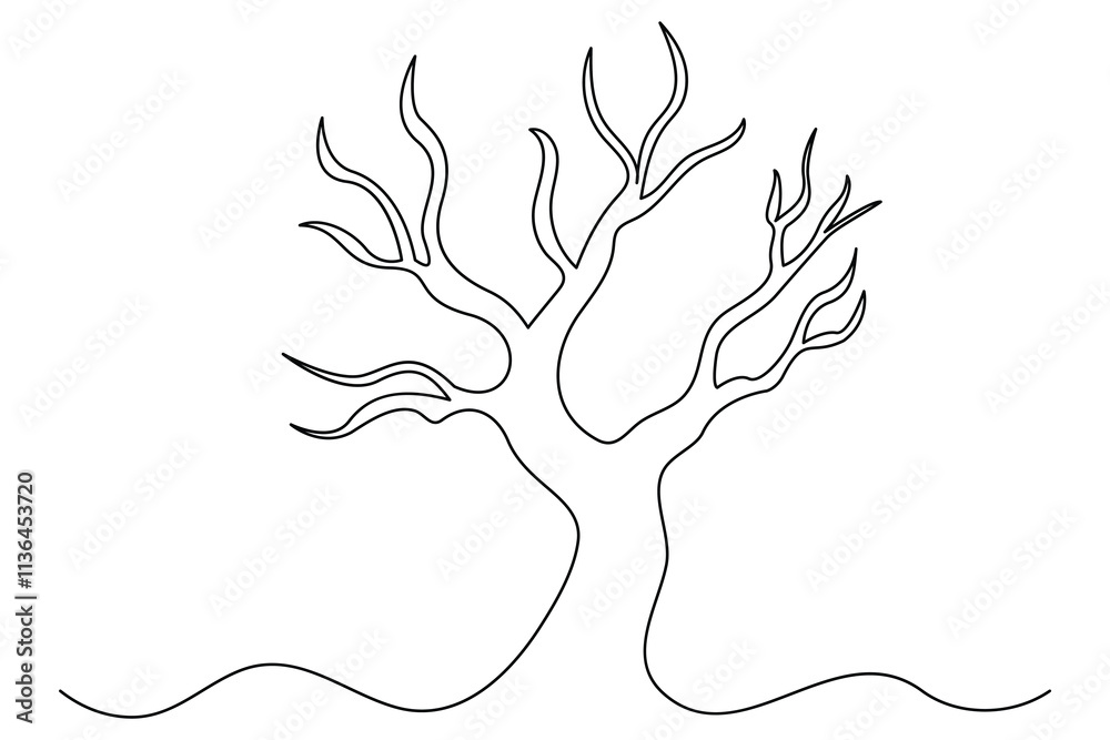 Obraz premium Winter tree Continuous one line drawing on on white background. Vector illustration 