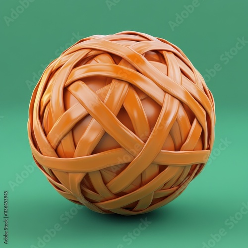 Tangled Rubber Ball on Vibrant Green Background photo