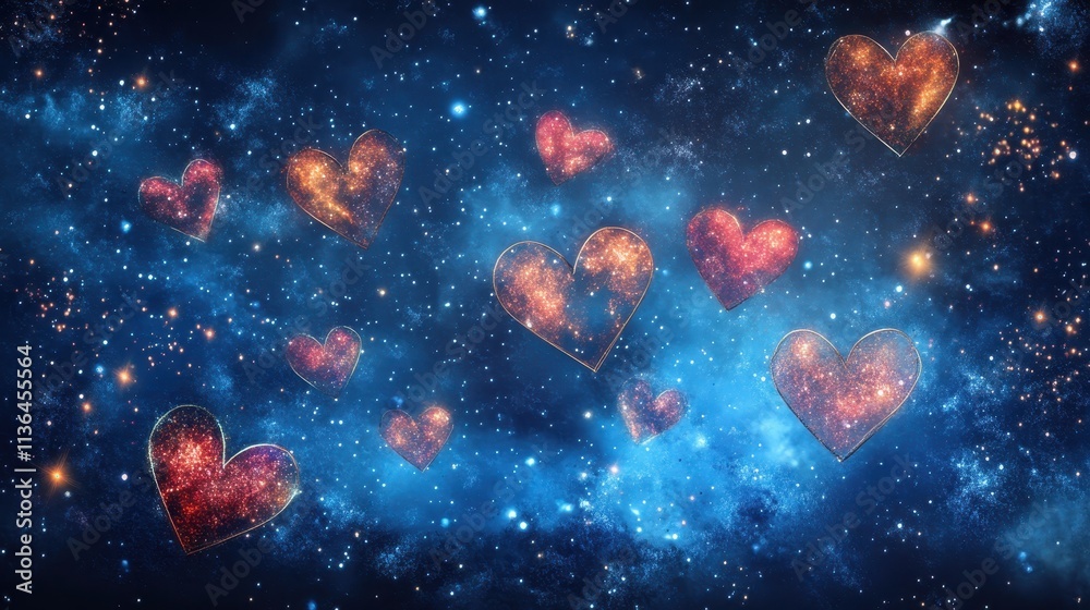 Cosmic Hearts Drifting Through A Starry Night Sky Cosmic Hearts Drifting Through A Starry Night Sky