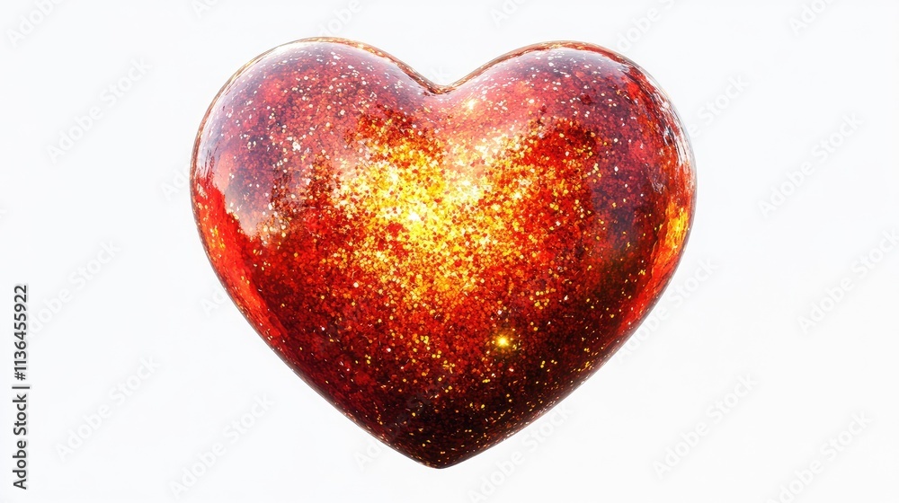 Shiny Red Heart with Sparkles on White Background Shiny Red Heart with Sparkles on White Background