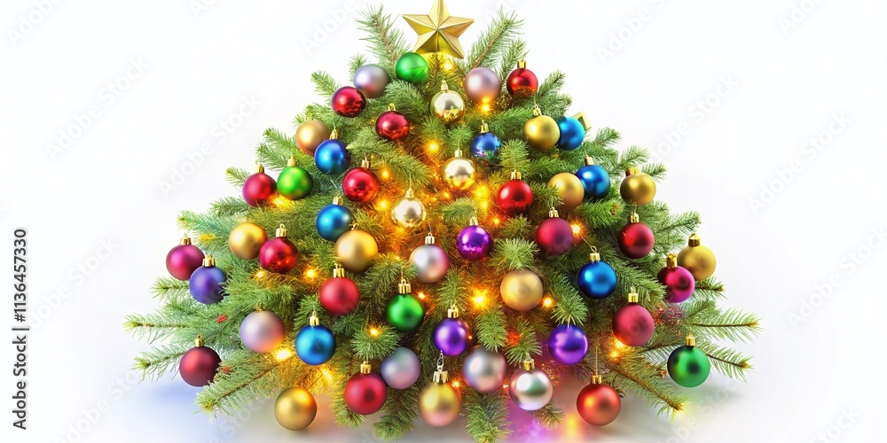 Christmas Tree Lights Baubles White Background Square Illustration - Festive Holiday Decor Image Christmas Tree Lights Baubles White Background Square Illustration - Festive Holiday Decor Image