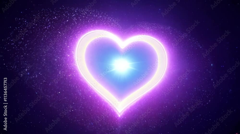 Glowing heart animation with blue center and dark background creating a serene visual experience