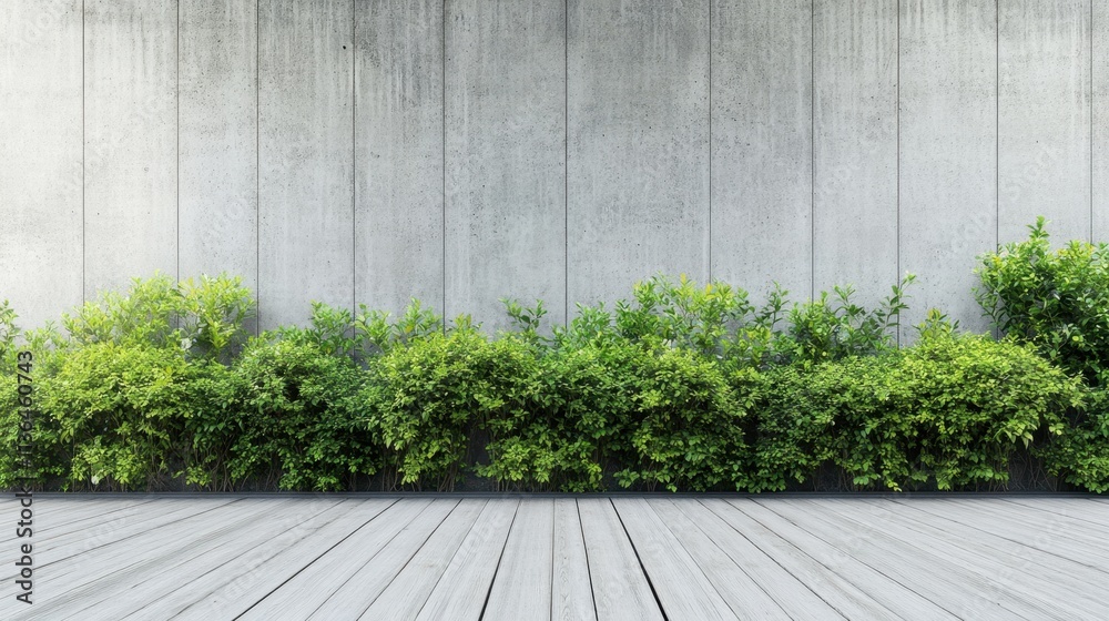 Green Plants Against Gray Concrete Wall with Wooden Floor Green Plants Against Gray Concrete Wall with Wooden Floor