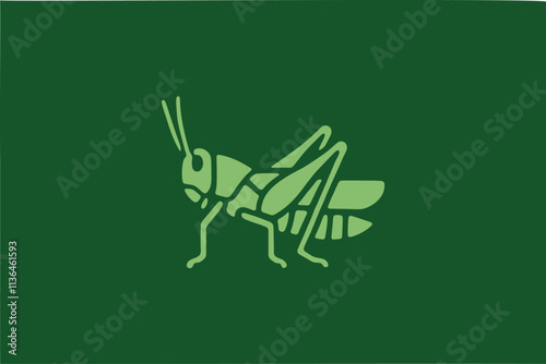 Konstfotografi Minimalist green grasshopper logo, vector icon, modern emblem design
