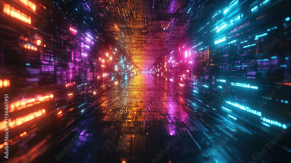 Futuristic glowing tunnel with vibrant lights. Futuristic glowing tunnel with vibrant lights.