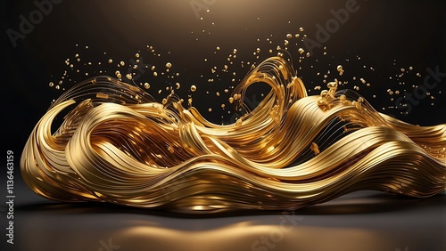 Abstract glossy gold wave design element for the 2025 New Year