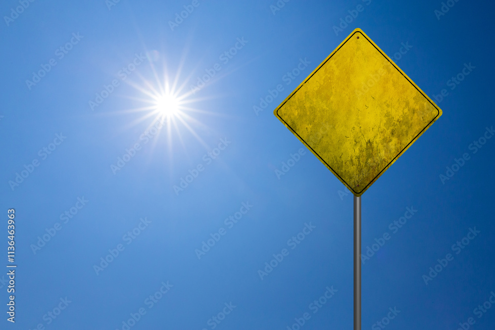Blank warning road sign against blue sky. Blank warning road sign against blue sky.