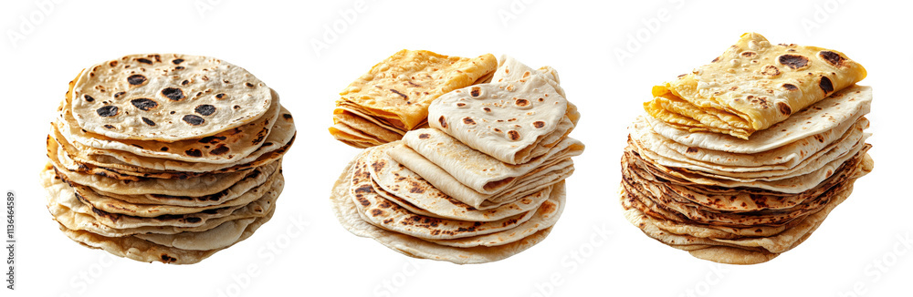 Stack of Various Flatbreads on Transparent Background Stack of Various Flatbreads on Transparent Background