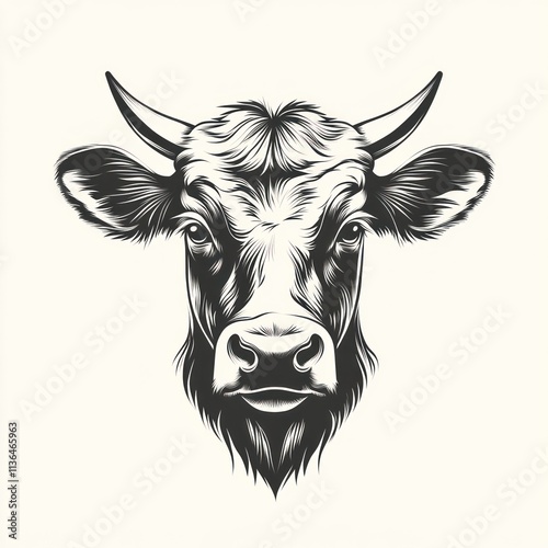 Monochrome illustration of a cow's head. (1)