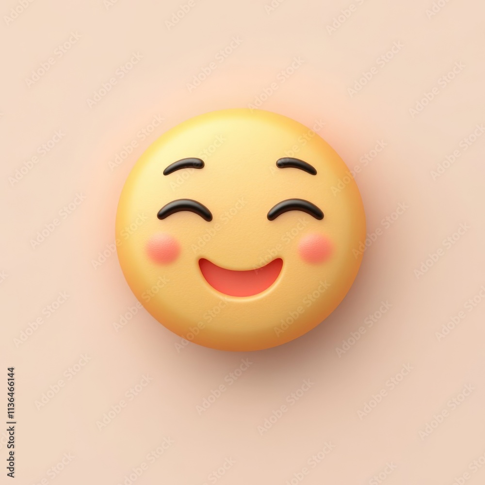 Fototapeta premium 3D Smiling Emoji Icon in Minimalist Style, Soft Pastel Colors, Represents Happiness and Communication