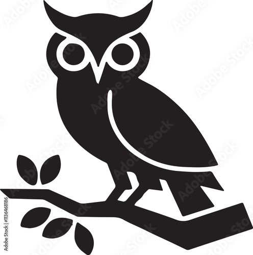 silhouette of owl with a tree branch vector illustration