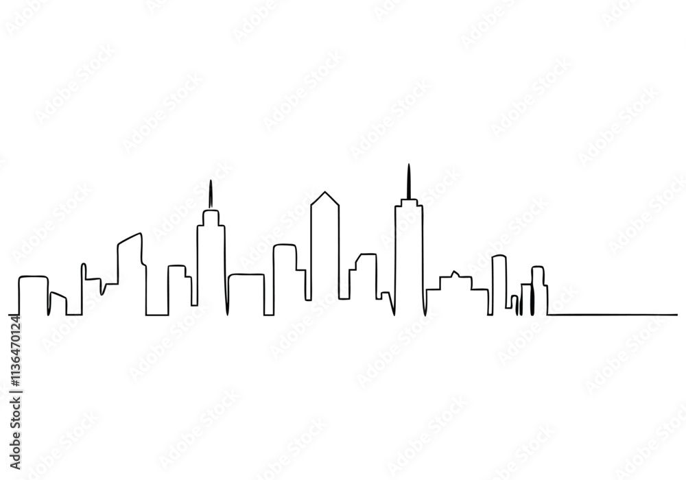 Continuous One-Line Drawing of a Cityscape - Minimalist Urban Art Continuous One-Line Drawing of a Cityscape - Minimalist Urban Art