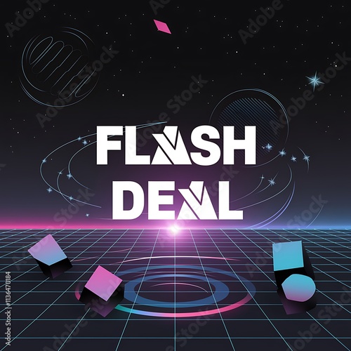 Retro Futuristic Flash Deal Announcement Graphic Design photo