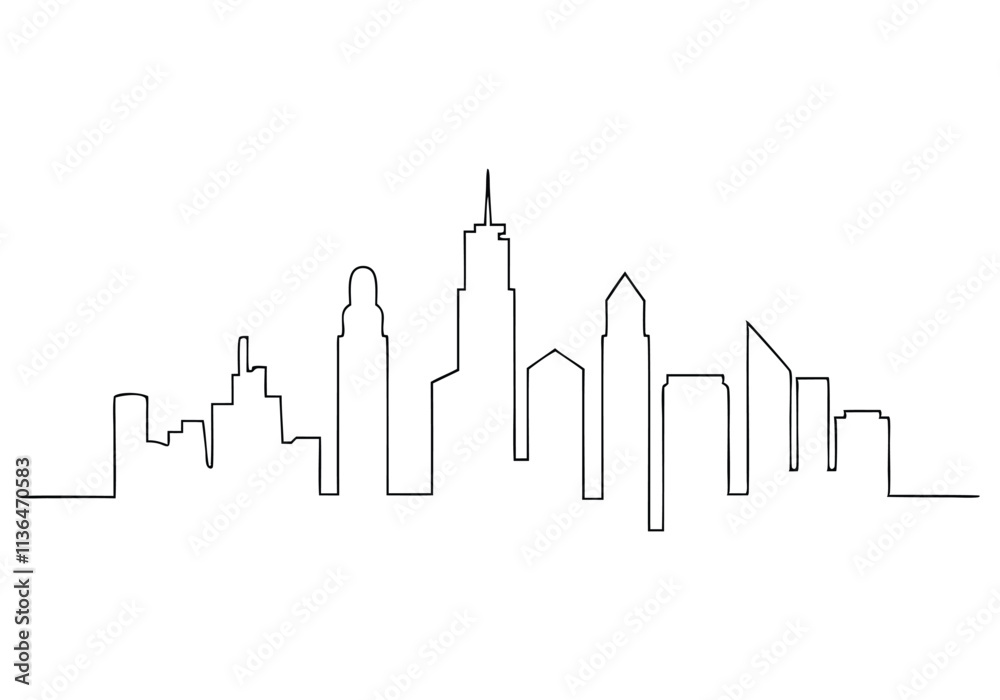 Continuous One-Line Drawing of a Cityscape - Minimalist Urban Art Continuous One-Line Drawing of a Cityscape - Minimalist Urban Art