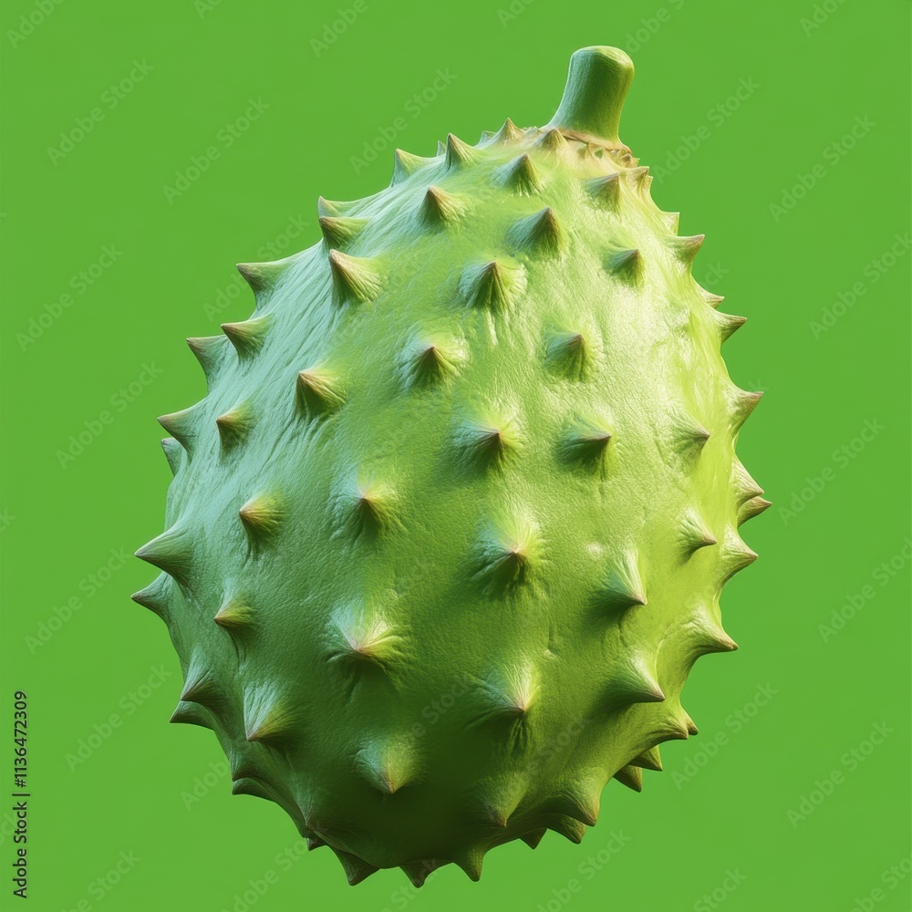 Spiky Green Durian Fruit Against Vibrant Background