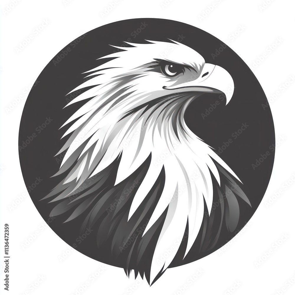 Obraz premium Majestic eagle head profile in grayscale circle.