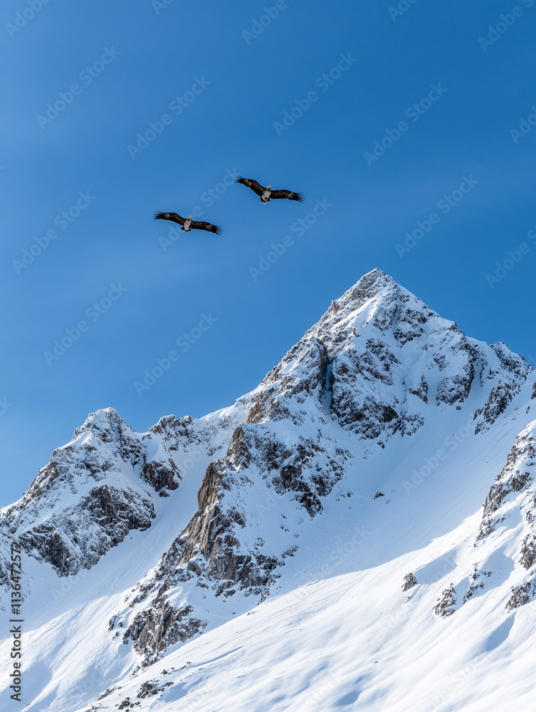 Fototapeta premium Majestic eagles soaring over snow-capped mountains