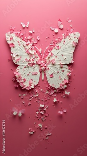 Butterfly Formed With Paper Cut Art, Abstract Image, Texture, Pattern Background, Wallpaper, Cover and Screen of Smartphone, PC, Laptop, 9:16 and 16:9 Format