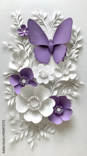 Butterfly Formed With Paper Cut Art, Abstract Image, Texture, Pattern Background, Wallpaper, Cover and Screen of Smartphone, PC, Laptop, 9:16 and 16:9 Format