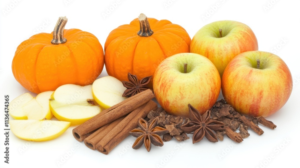 Fresh Autumn Harvest with Pumpkins, Apples, and Spices Display Fresh Autumn Harvest with Pumpkins, Apples, and Spices Display