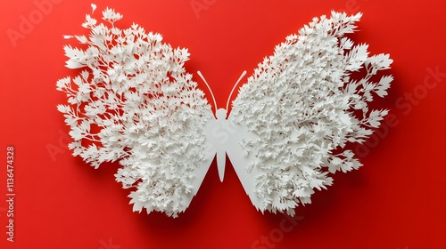 Butterfly Formed With Paper Cut Art, Abstract Image, Texture, Pattern Background, Wallpaper, Cover and Screen of Smartphone, PC, Laptop, 9:16 and 16:9 Format