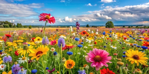 Vibrant wildflowers thrive in agroecological systems, showcasing nature-inclusive farming's biodiversity. photo