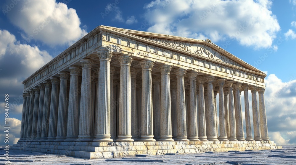 Majestic Ancient Temple with Grand Columns Under Blue Sky Majestic Ancient Temple with Grand Columns Under Blue Sky