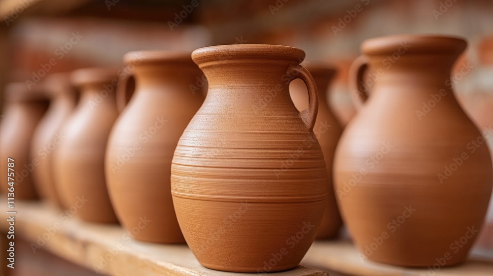 Traditional terracotta pots on display at a vibrant village market showcasing artisanal craftsmanship Traditional terracotta pots on display at a vibrant village market showcasing artisanal craftsmanship