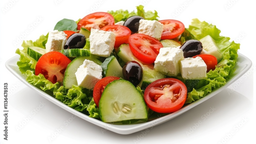 Fresh garden salad with cucumbers, tomatoes, olives, and feta Fresh garden salad with cucumbers, tomatoes, olives, and feta
