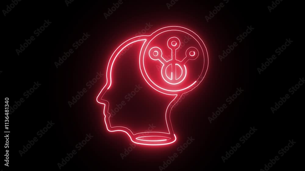 glowing neon mind icon isolated on black background. HD video motion graphic animation glowing neon mind icon isolated on black background. HD video motion graphic animation