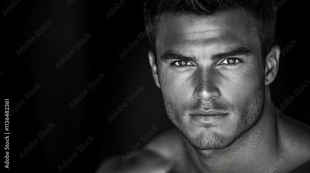 Close-up black and white portrait of a handsome man. Close-up black and white portrait of a handsome man.