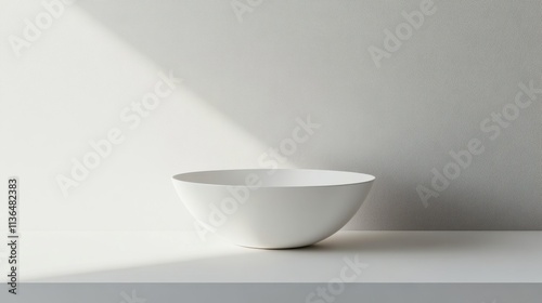 Minimalist White Bowl on Simple Surface with Shadow Play