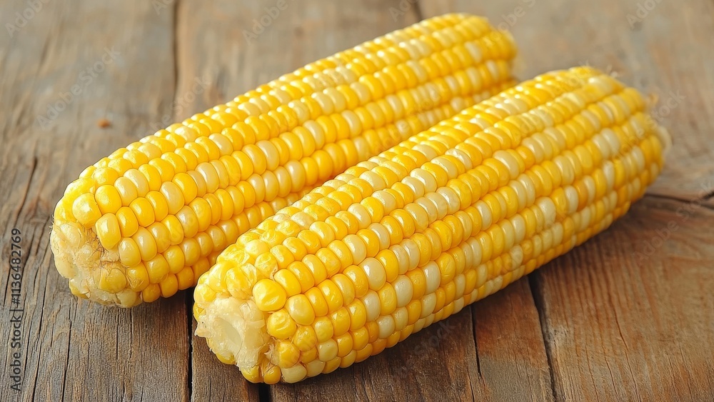 Fresh corn cobs arranged on rustic wooden table Fresh corn cobs arranged on rustic wooden table