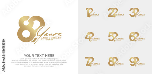 Anniversary logo set vector design, gold color for celebration event