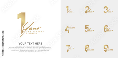 Anniversary logo set vector design, gold color for celebration event