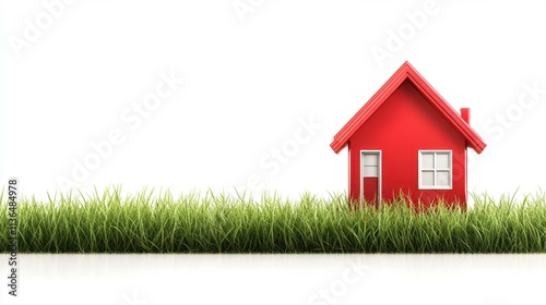 Bright Red House on Grass for Real Estate Concept