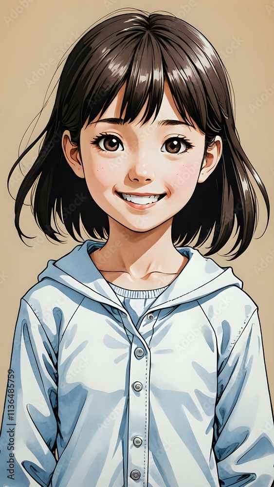 Portrait of a beautiful little girl smiling happily , manga style Portrait of a beautiful little girl smiling happily , manga style
