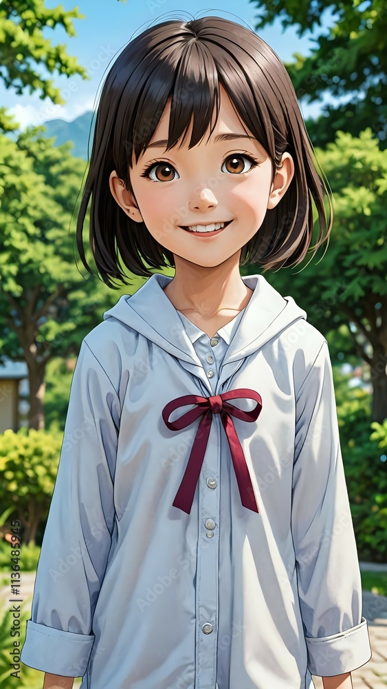 Portrait of a beautiful little girl smiling happily , manga style Portrait of a beautiful little girl smiling happily , manga style