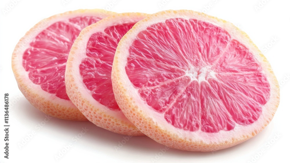 Slices of fresh pink grapefruit on a clean surface Slices of fresh pink grapefruit on a clean surface