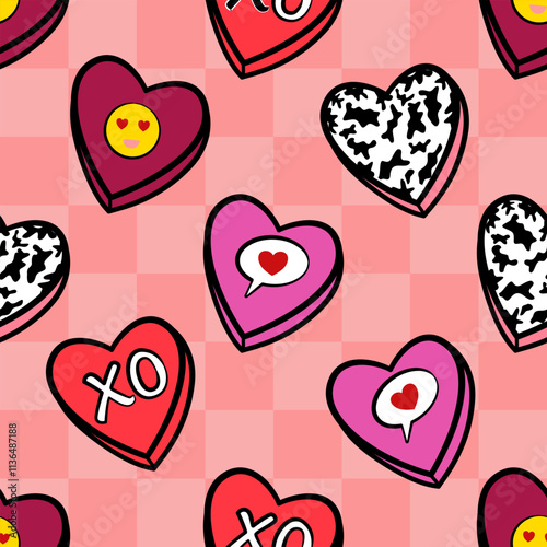 Sweetheart expressions love themed Valentines seamless pattern.