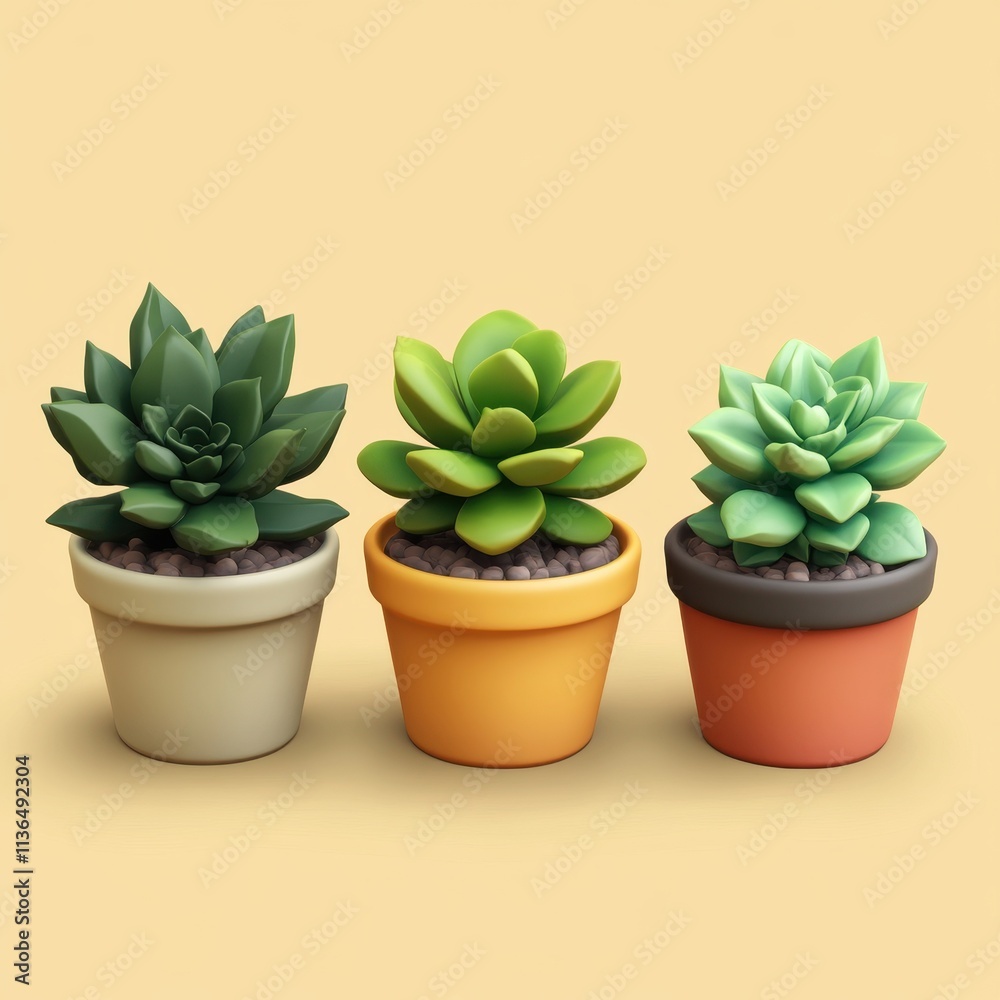 Trio of Vibrant Succulent Plants in Colorful Pots