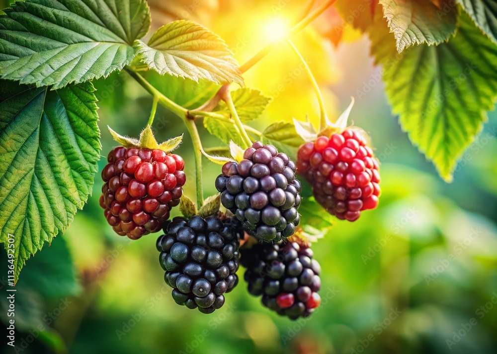 Drone View: Juicy Blackberries Hanging from Vine - Aerial Photography of Summer Berries Drone View: Juicy Blackberries Hanging from Vine - Aerial Photography of Summer Berries