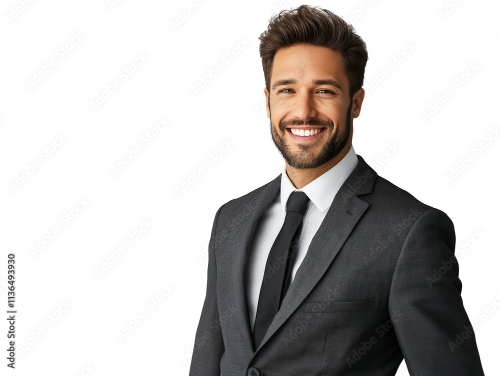 Handsome man in a formal suit smiles confidently, isolated on a white background. Clean and professional appearance, concept of success. Ai generative. Handsome man in a formal suit smiles confidently, isolated on a white background. Clean and professional appearance, concept of success. Ai generative.