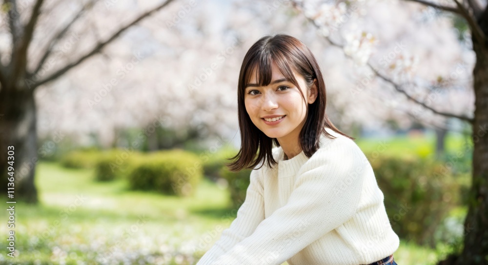Young Woman Relaxing in Park: Casual Portrait of Happiness in a Springtime Setting Young Woman Relaxing in Park: Casual Portrait of Happiness in a Springtime Setting