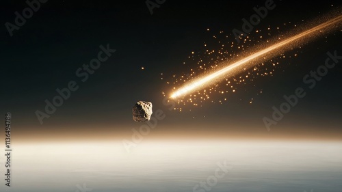 A massive asteroid passing dangerously close to Earth, glowing with fiery intensity as it grazes the atmosphere