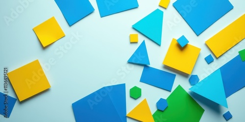 Free Download Abstract Geometric Shapes Composition Featuring Vivid Yellow and Blue Paper Elements on a Light Blue Background - GFXLoad