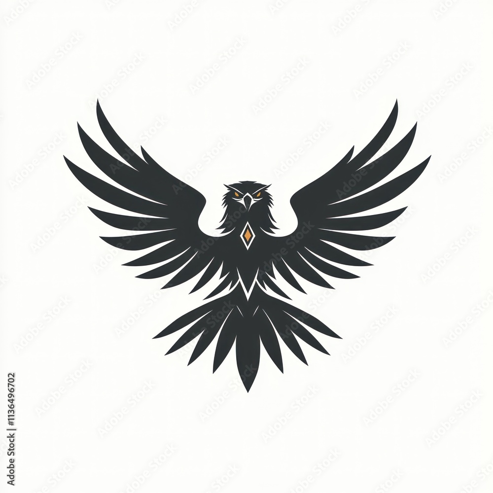 Obraz premium Black stylized hawk with wings spread wide.