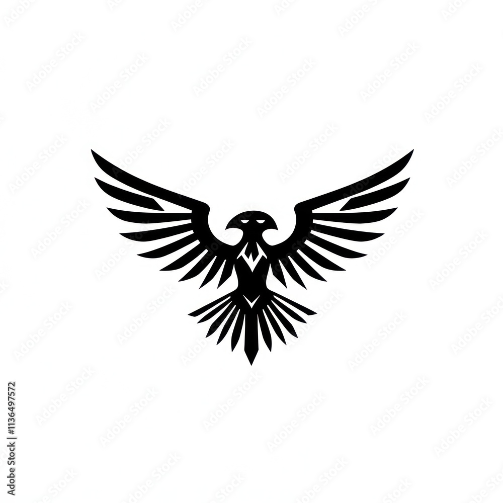 Obraz premium Stylized black eagle with wings spread wide.
