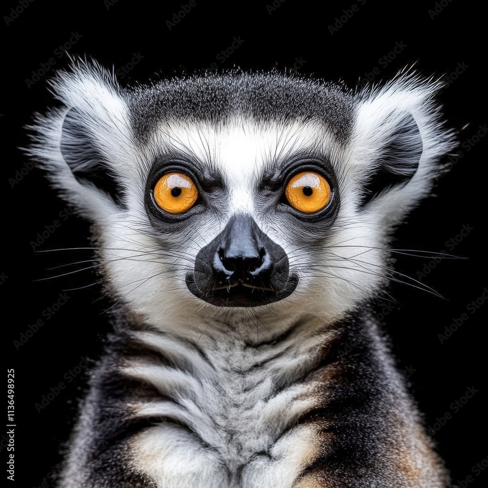 Obraz premium ring-tailed lemur, also known as the common lemur, inhabiting Madagascar with distinctive large eyes.